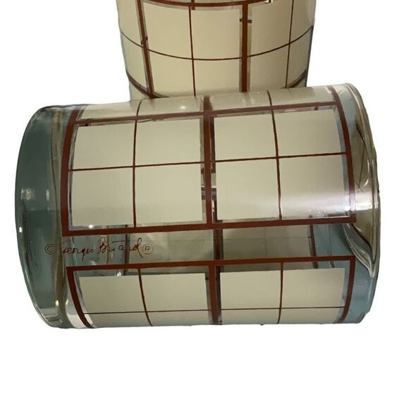 Georges Briand Brown Beige Checker Old Fashioned Whiskey Rocks Tumblers Glasses - Picture 2 of 5